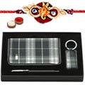 Unique Rakhi Gift pack of Diary , Pen and Key Chain with Free Rakhi, Roli Tilak and Chawal