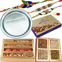 Cadbury Dry Fruit Box, Add 1 Designer Rakhin, <font color=#FF0000>Haldiram</font>s Assorted Sweets, Assorted Dry Fruits, Rakhi Thali, Free Rakhi, Roli & Tilak